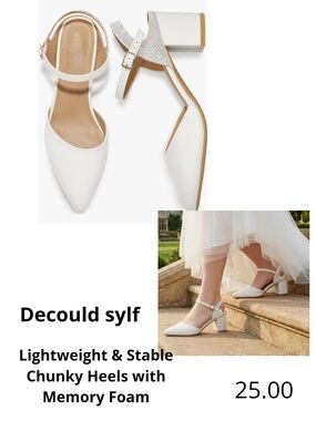 Decould Sylf White Pointed Ankle-Strap Chunky Heel Sandals